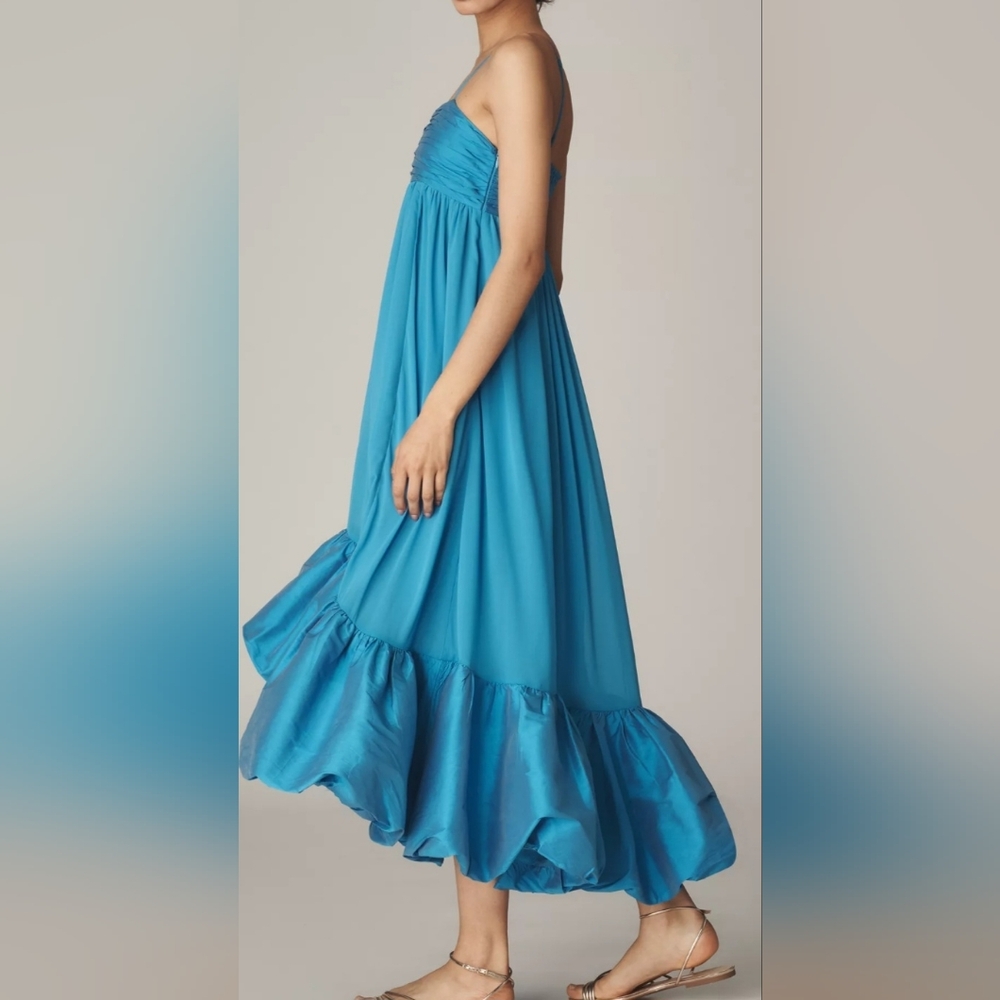 Anthropologie Blue Sweetheart Babydoll Ruffled Hem Maxi Dress - Picture 4 of 9